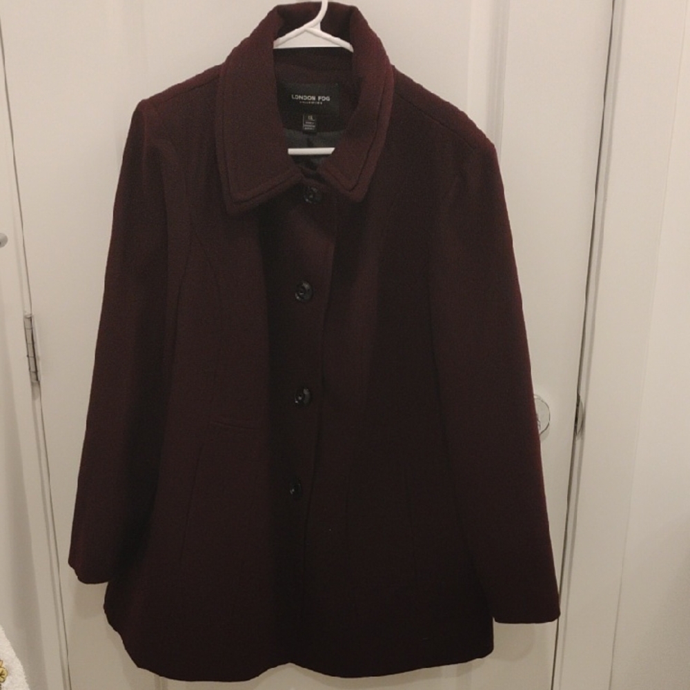 London Fog Women's Dark Burgundy Pea Coat Women's Plus Size 1X